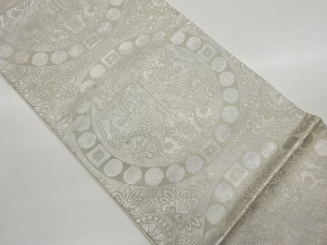 JAPANESE KIMONO / HANAMON / RENJU HUNTING PATTERN WEAVE FUKURO OBI
